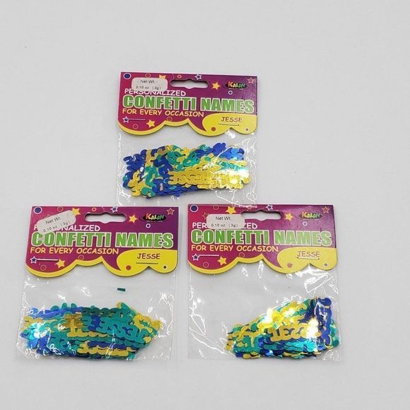 Kalan Other - Jesse Personalized Name Confetti Blue & Gold 3 Packs Kalan Party Supplies